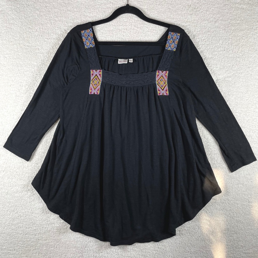 vintage Y2K mudd embroidered lace trim flowy peasant blouse L sharkbite hippie